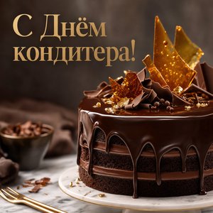 Открытка с Днём кондитера с шоколадным тортом