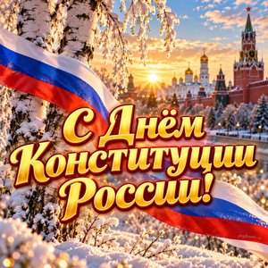 Открытка «С Днём Конституции России!» с берёзами в снегу