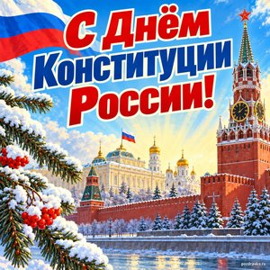 Открытка «С Днём Конституции России!» с Кремлём