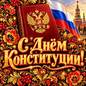 Открытка «С Днём Конституции!» с книгой и флагом