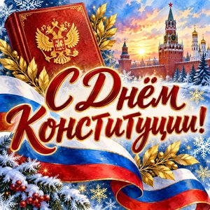 Открытка «С Днём Конституции!» с лентой и лаврами