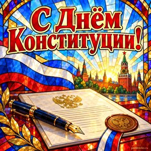 Открытка «С Днём Конституции!» с ручкой и печатью