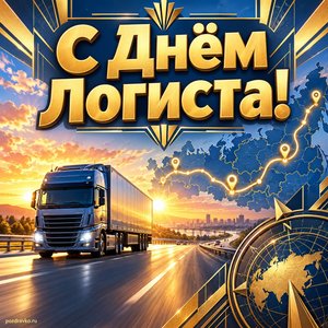 Открытка «С Днём логиста!» с фурой на трассе