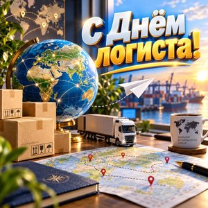 Открытка «С Днём логиста!» с глобусом и коробками