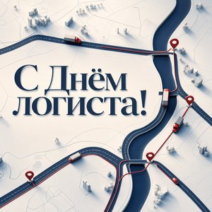 Открытка с Днём логиста с картой маршрутов