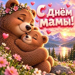 Открытка «С Днём мамы!» с мамой-медведицей