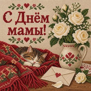 Открытка «С Днём мамы!» с шалью и розами