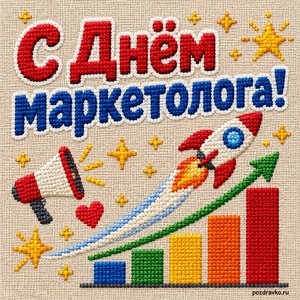 Открытка «С Днём маркетолога!» с растущим графиком