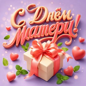 Открытка День матери с подарочной коробкой и сердцами