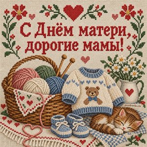 Открытка «С Днём матери, дорогие мамы!» с вязанием