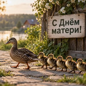 Открытка «С Днём матери!» с уткой и утятами