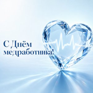 Открытка с Днём медицинского работника с хрустальным сердцем и кардиолинией