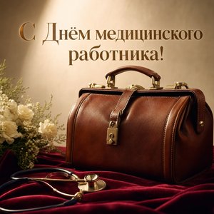 Открытка с Днём медицинского работника с медицинским саквояжем