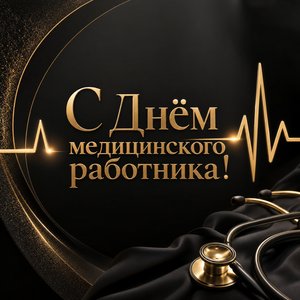 Открытка с Днём медицинского работника с золотой кардиолинией