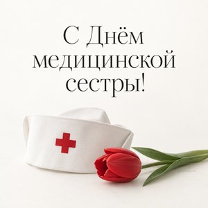 Открытка «С Днём медицинской сестры!» с шапочкой и тюльпаном