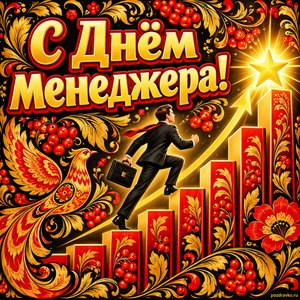 Открытка «С Днём менеджера!» с лестницей к звезде