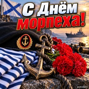 Открытка «С Днём морпеха!» с тельняшкой и гвоздиками