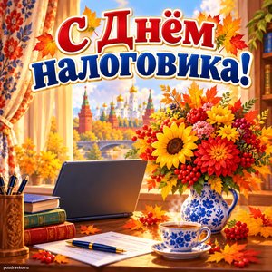 Открытка «С Днём налоговика!» с осенним букетом
