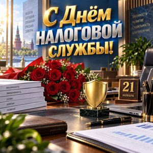 Открытка «С Днём налоговой службы!» со щитом и документами