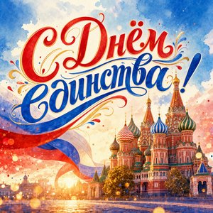Открытка День народного единства с храмом Василия Блаженного