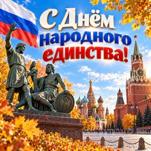 Открытка «С Днём народного единства!» с Красной площадью