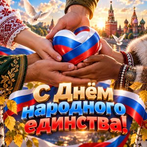 Открытка «С Днём народного единства!» с руками и сердцем в триколоре