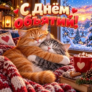 Открытка «С Днём объятий!» с котиками