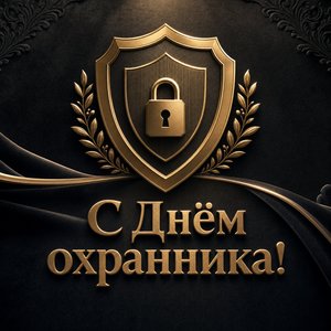 Открытка с Днём охранника с золотым бейджем охраны