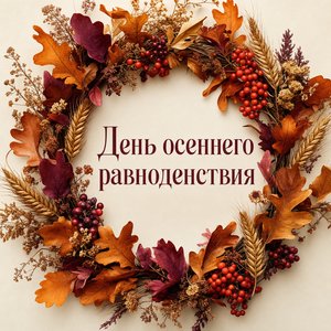 Открытка с Днём осеннего равноденствия с осенним венком
