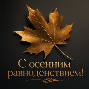 Открытка с Днём осеннего равноденствия с золотым кленовым листом