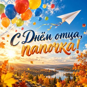 Открытка «С Днём отца, папочка!» с воздушными шарами