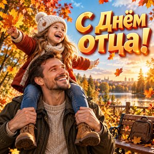 Открытка «С Днём отца!» с дочкой на плечах