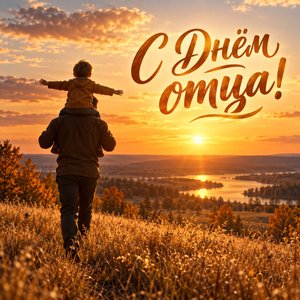 Открытка «С Днём отца!» с папой и ребёнком на плечах