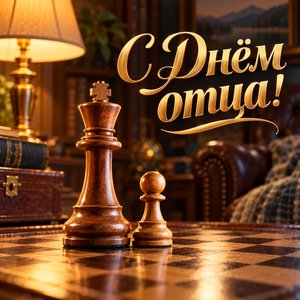 Открытка «С Днём отца!» с шахматным королём и пешкой