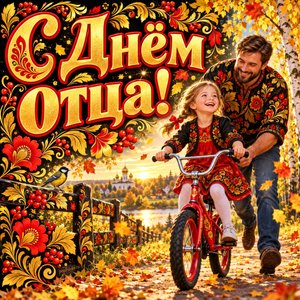 Открытка «С Днём отца!» с велосипедом и дочкой