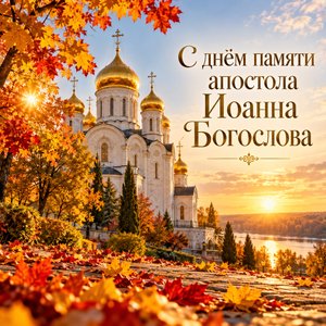 Открытка «С днём памяти апостола Иоанна Богослова» с осенним храмом