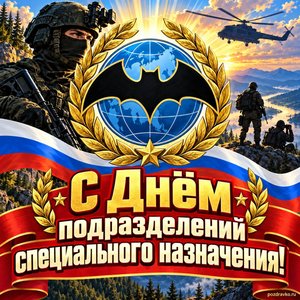 Открытка «С Днём подразделений специального назначения!» с эмблемой летучей мыши