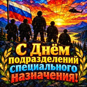 Открытка «С Днём подразделений специального назначения!» с силуэтами бойцов