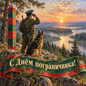Открытка «С Днём пограничника!» с пограничным столбом