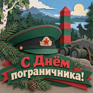 Открытка «С Днём пограничника!» с зелёной фуражкой