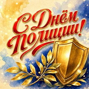 Открытка День сотрудника органов внутренних дел с золотым щитом и лавром