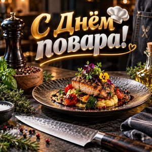 Открытка «С Днём повара!» с блюдом от шефа