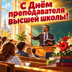 Открытка «С Днём преподавателя высшей школы!» с аудиторией