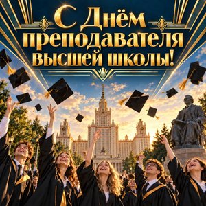 Открытка «С Днём преподавателя высшей школы!» с выпускниками