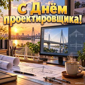 Открытка «С Днём проектировщика!» с проектом моста
