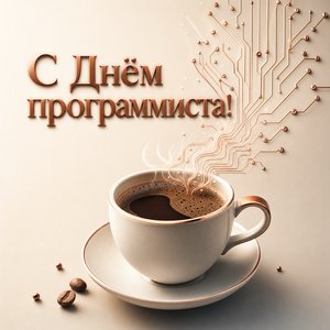 Открытка с Днём программиста с чашкой кофе