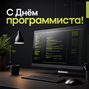 Открытка с Днём программиста с монитором терминала