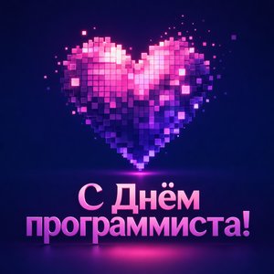 Открытка с Днём программиста с пиксельным сердцем