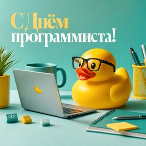 Открытка с Днём программиста с резиновой уточкой