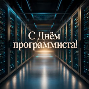 Открытка с Днём программиста с серверной стойкой